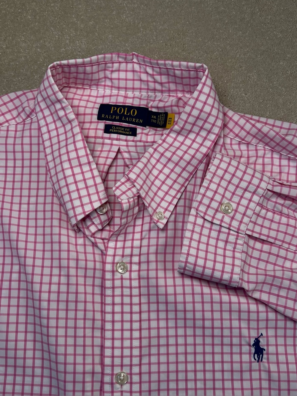 Polo Ralph Lauren Button Down Shirt Classic Fit Performance Pink Checks Mens XXL